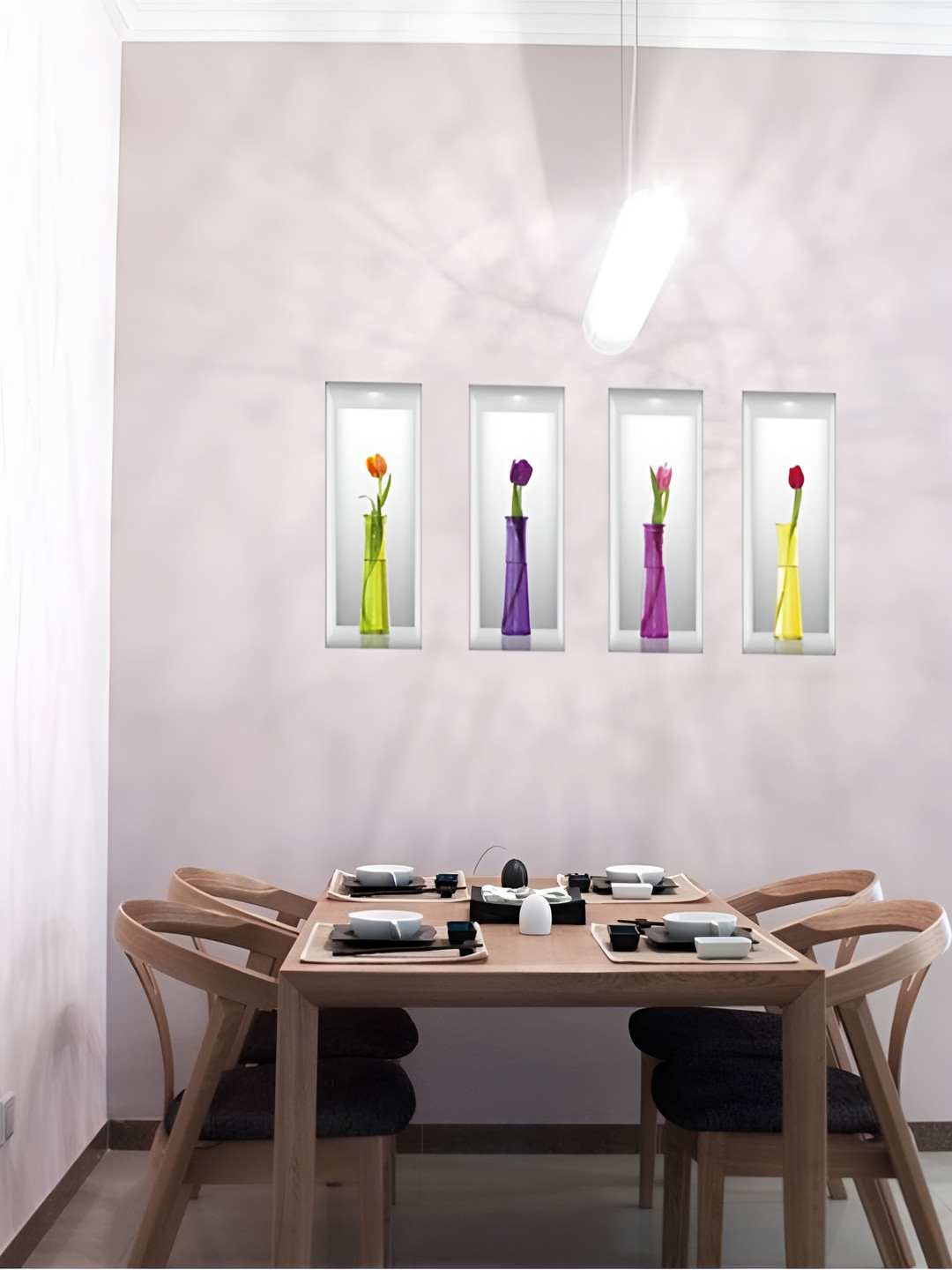 Jaamso Royals Purple & Yellow Flower Vase Printed Self-Adhesive Removable Wall Sticker