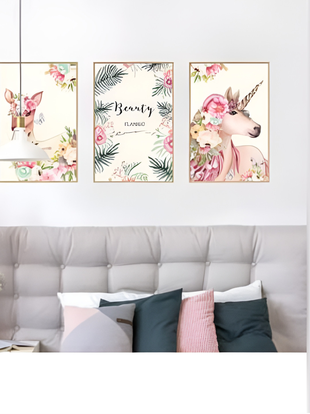 Jaamso Royals Purple & Pink Unicorn Deer Printed Self-Adhesive Removable Wall Sticker