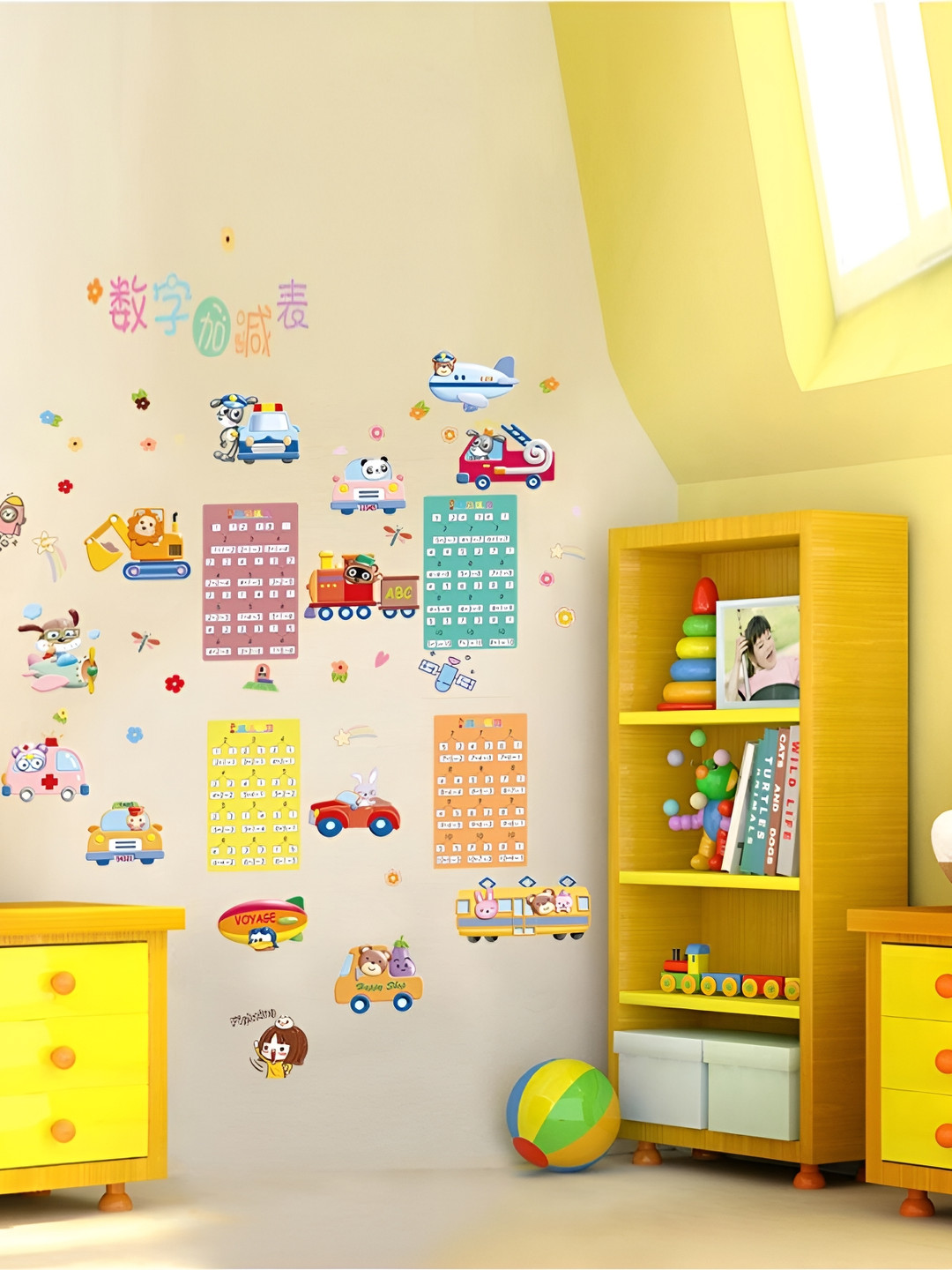 Jaamso Royals Green & Pink Math Chart Printed Self-Adhesive Removable Wall Sticker