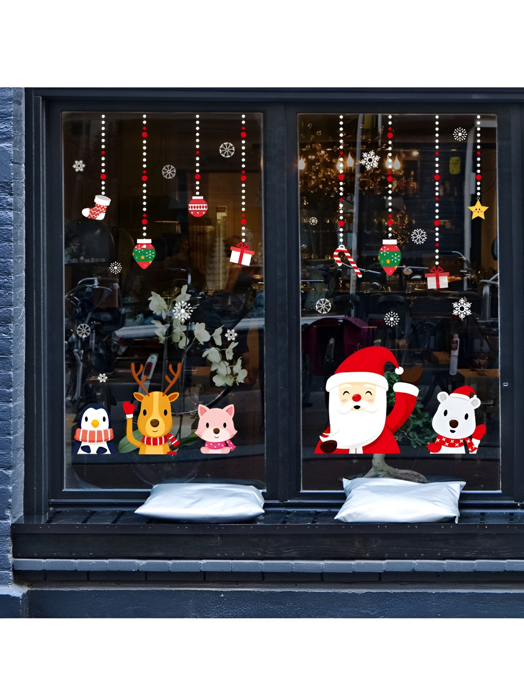 Jaamso Royals Red & Brown Santa Claus Snowman Printed Self-Adhesive Removable Wall Sticker