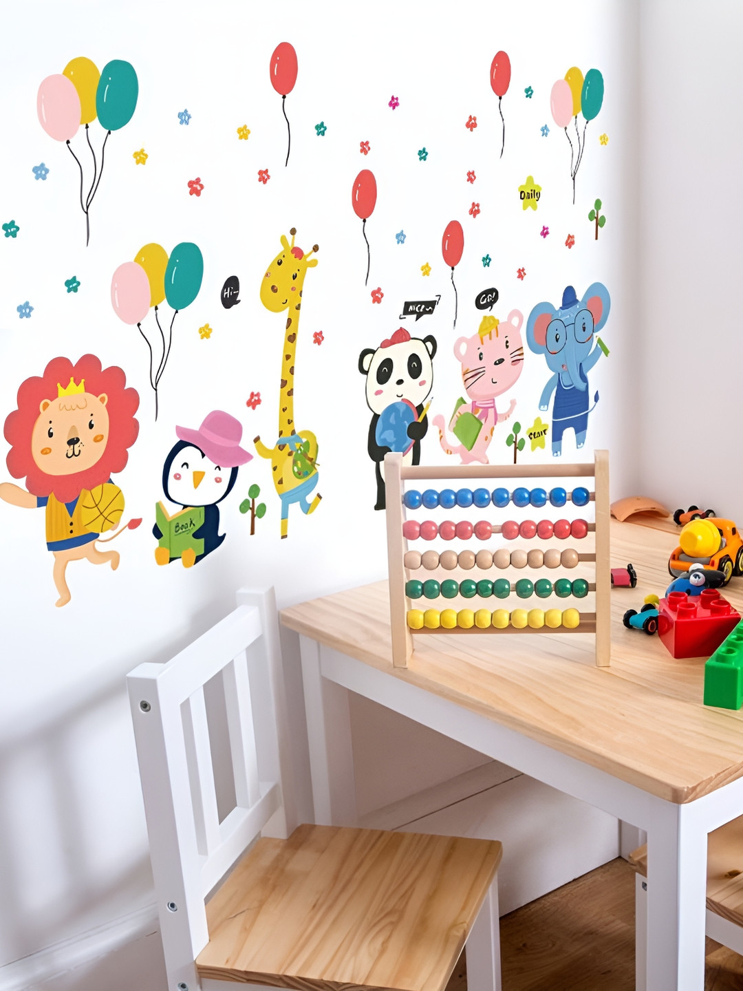 Jaamso Royals Red & Yellow Animal Cartoon Printed Self-Adhesive Removable Wall Sticker