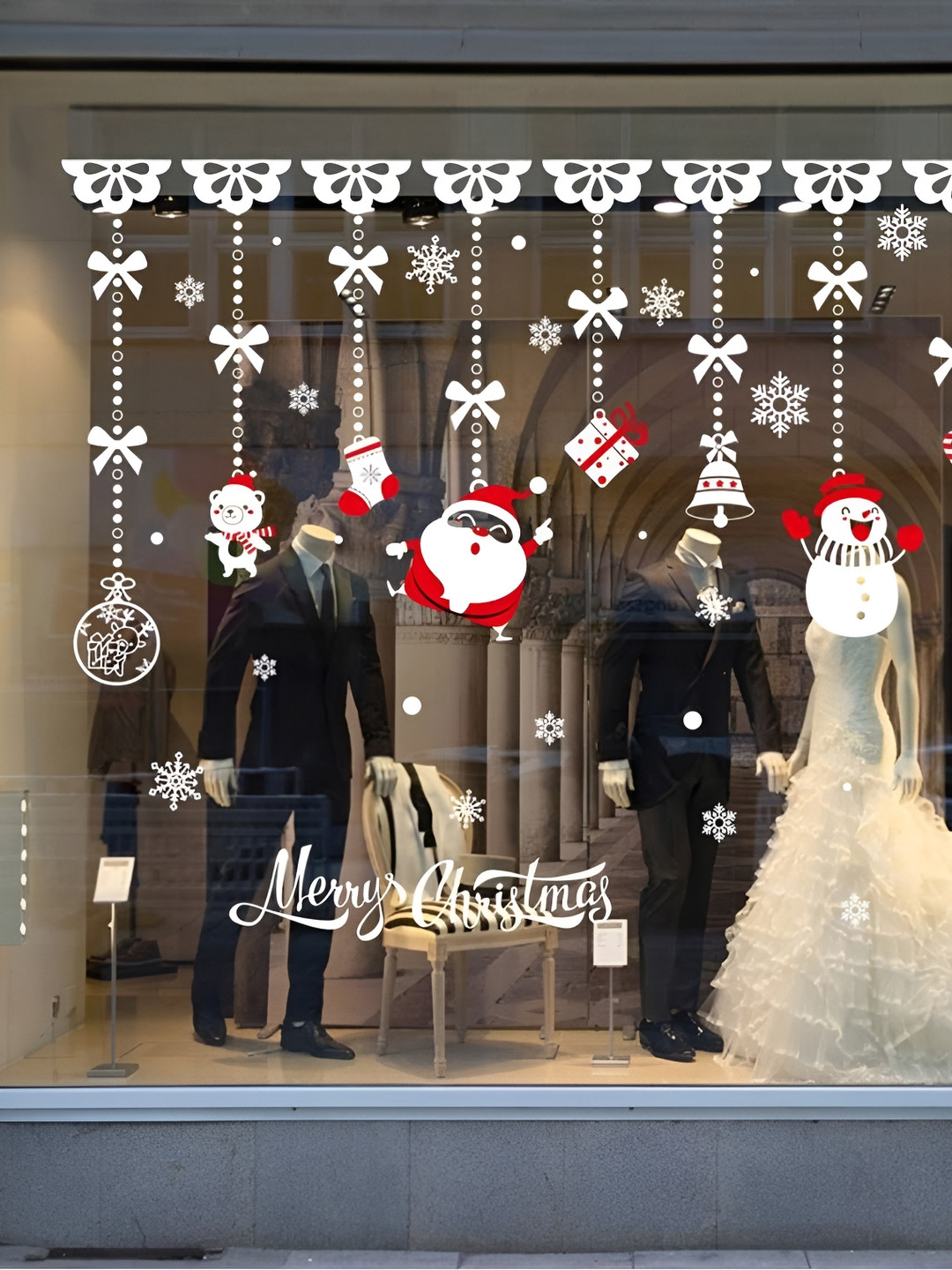 Jaamso Royals Red & White Christmas Theme Printed Self-Adhesive Removable Wall Sticker