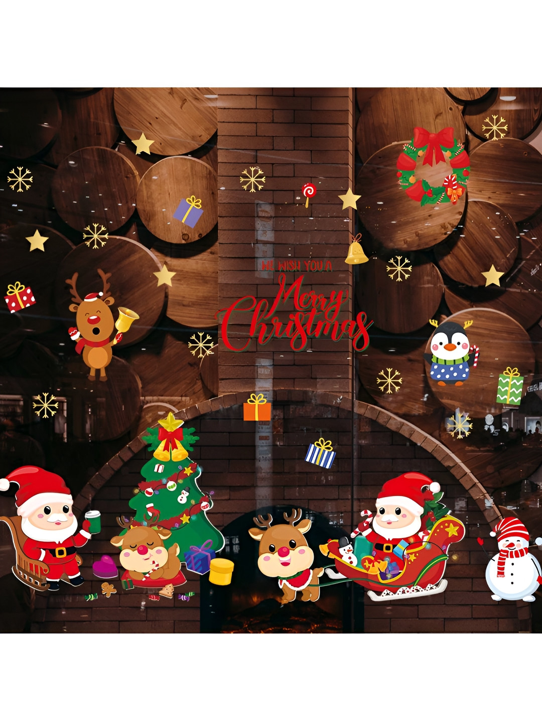 Jaamso Royals Green & Red Christmas Theme Printed Self-Adhesive Removable Wall Sticker