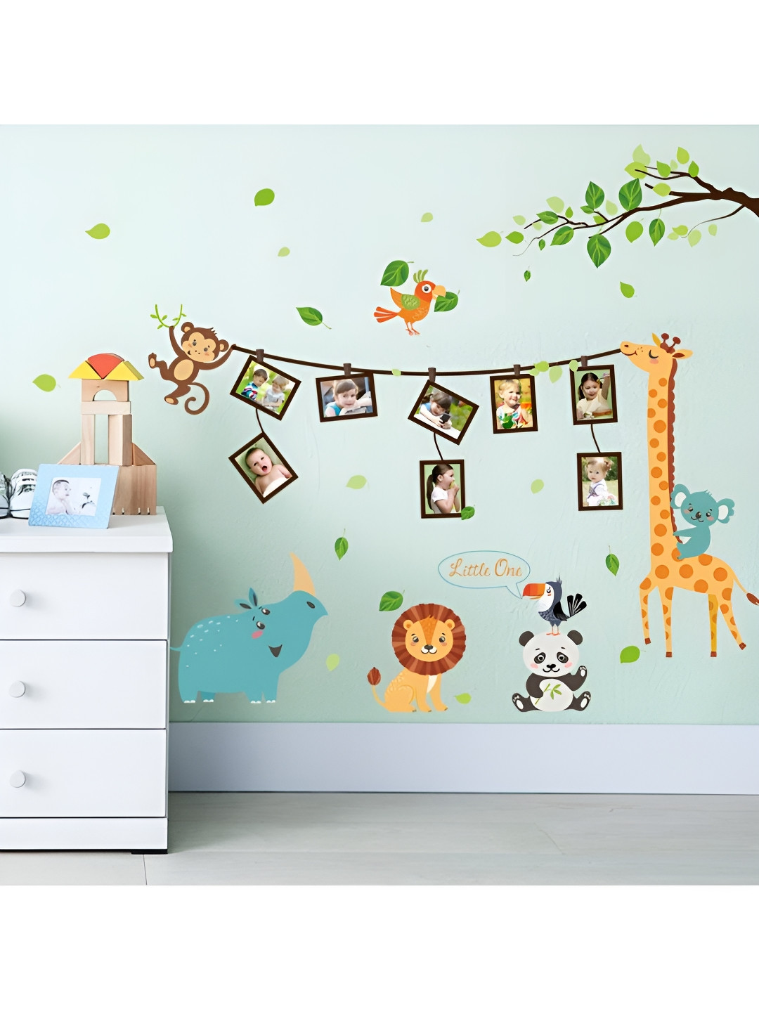 Jaamso Royals Green & Yellow Baby Photo Decor Printed Self-Adhesive Removable Wall Sticker