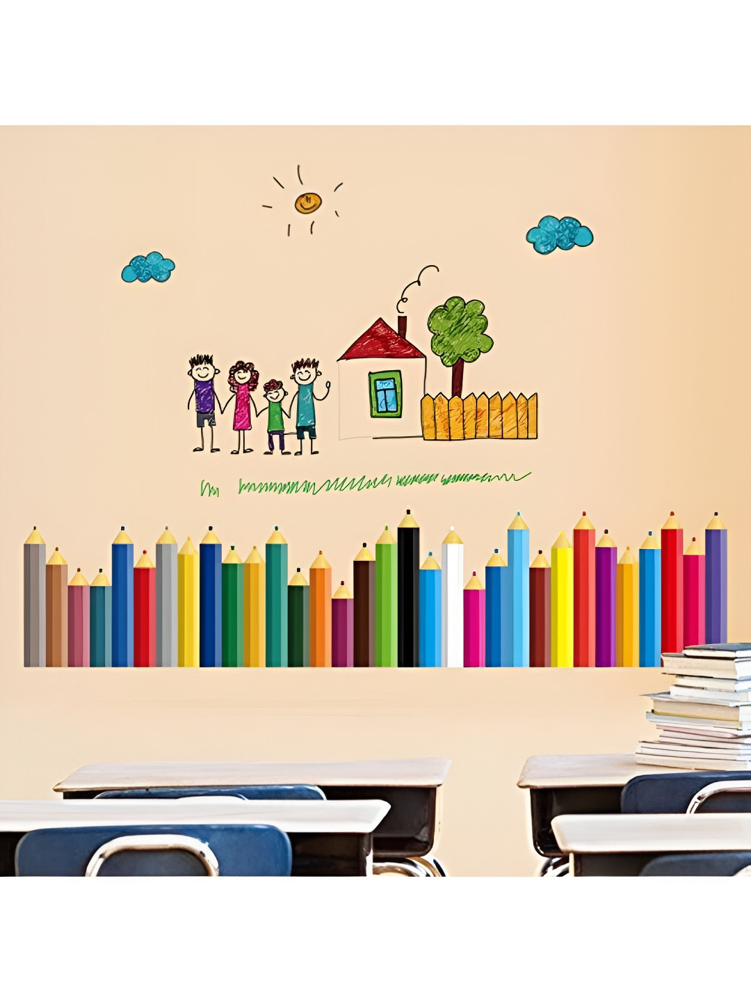 Jaamso Royals Green & Red Family Little House Printed Self-Adhesive Removable Wall Sticker