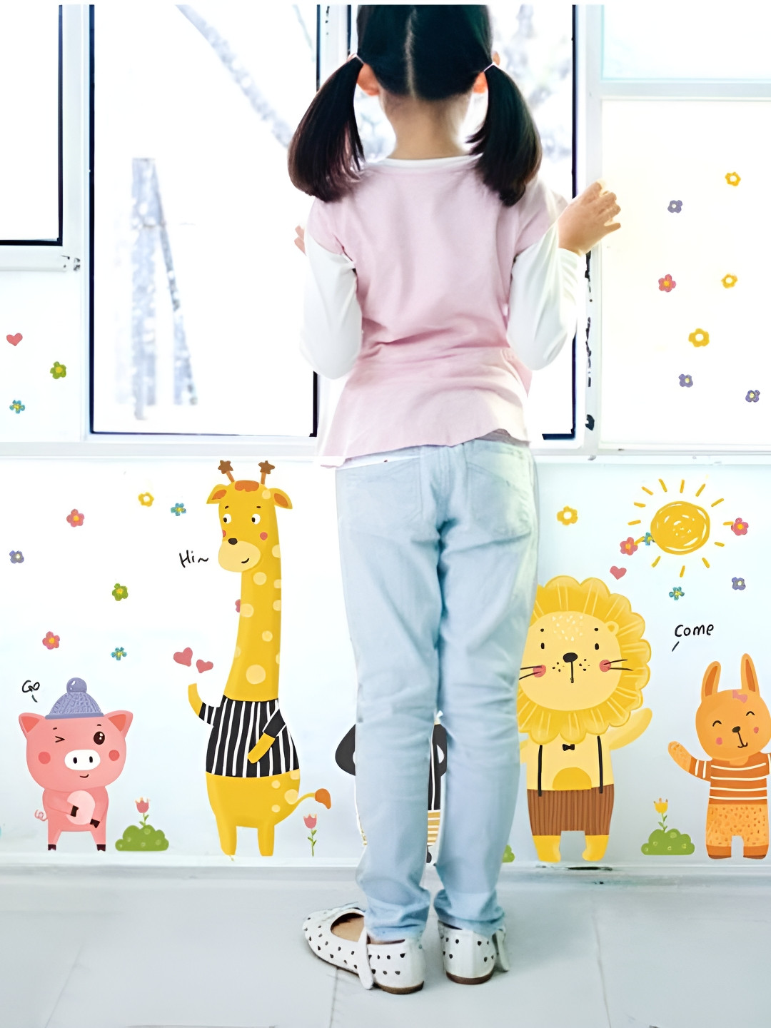 Jaamso Royals Yellow & Blue Cartoon Animal Printed Self-Adhesive Removable Wall Sticker