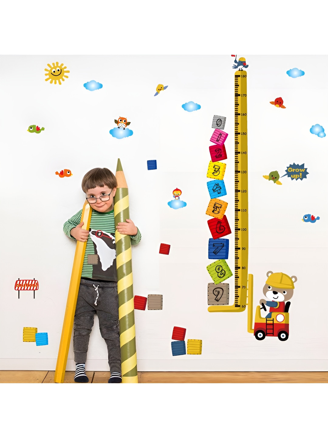 Jaamso Royals Green & Yellow Growth Chart Printed Self-Adhesive Removable Wall Sticker