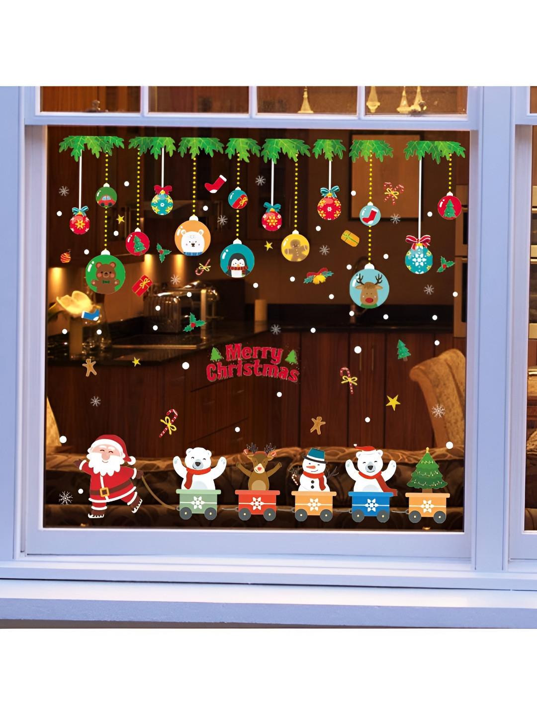 Jaamso Royals Green & Red Christmas Theme Printed Self-Adhesive Removable Wall Sticker