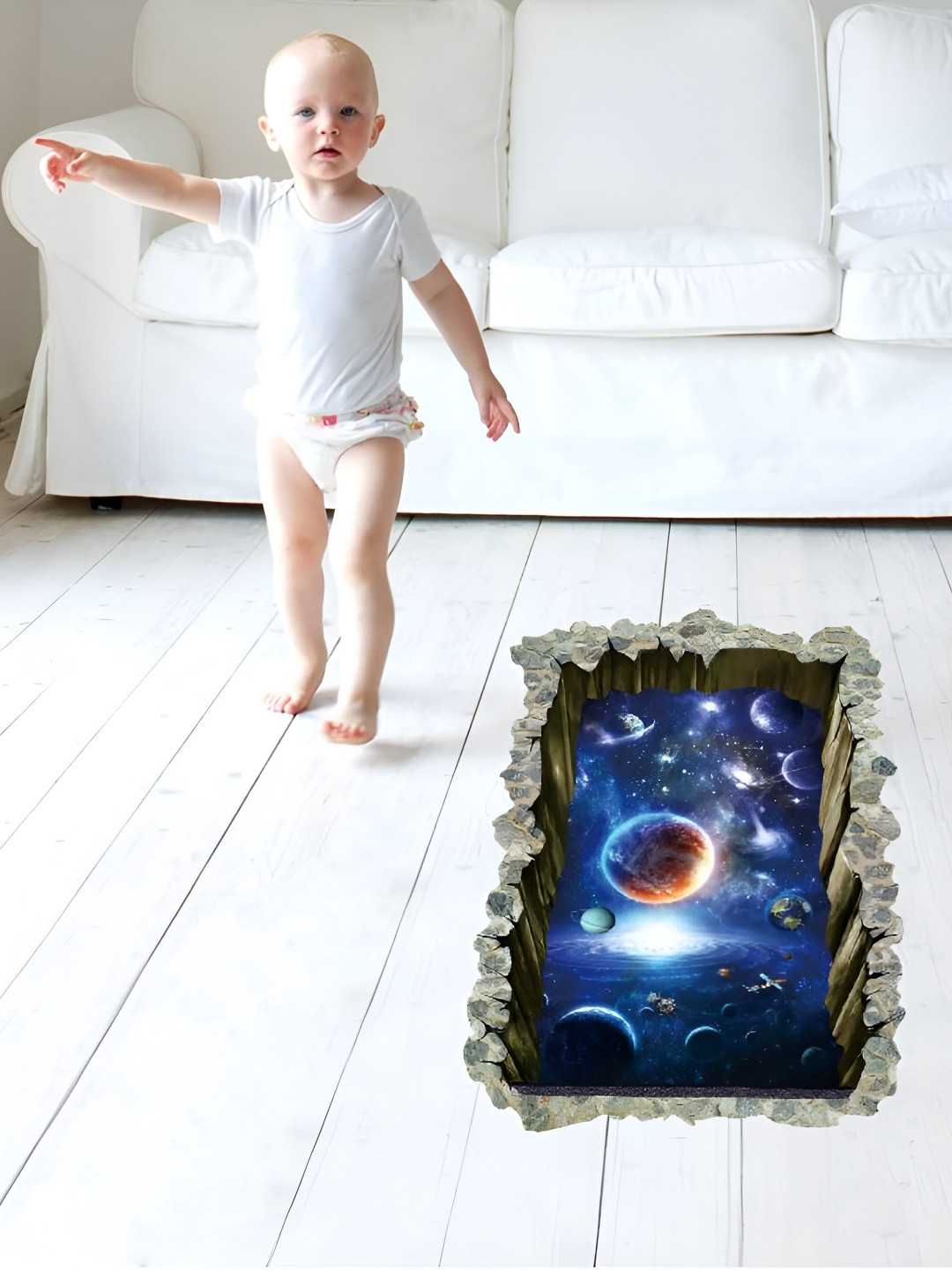 Jaamso Royals Blue & Brown 3D-Planet Printed Self-Adhesive Removable Wall Sticker