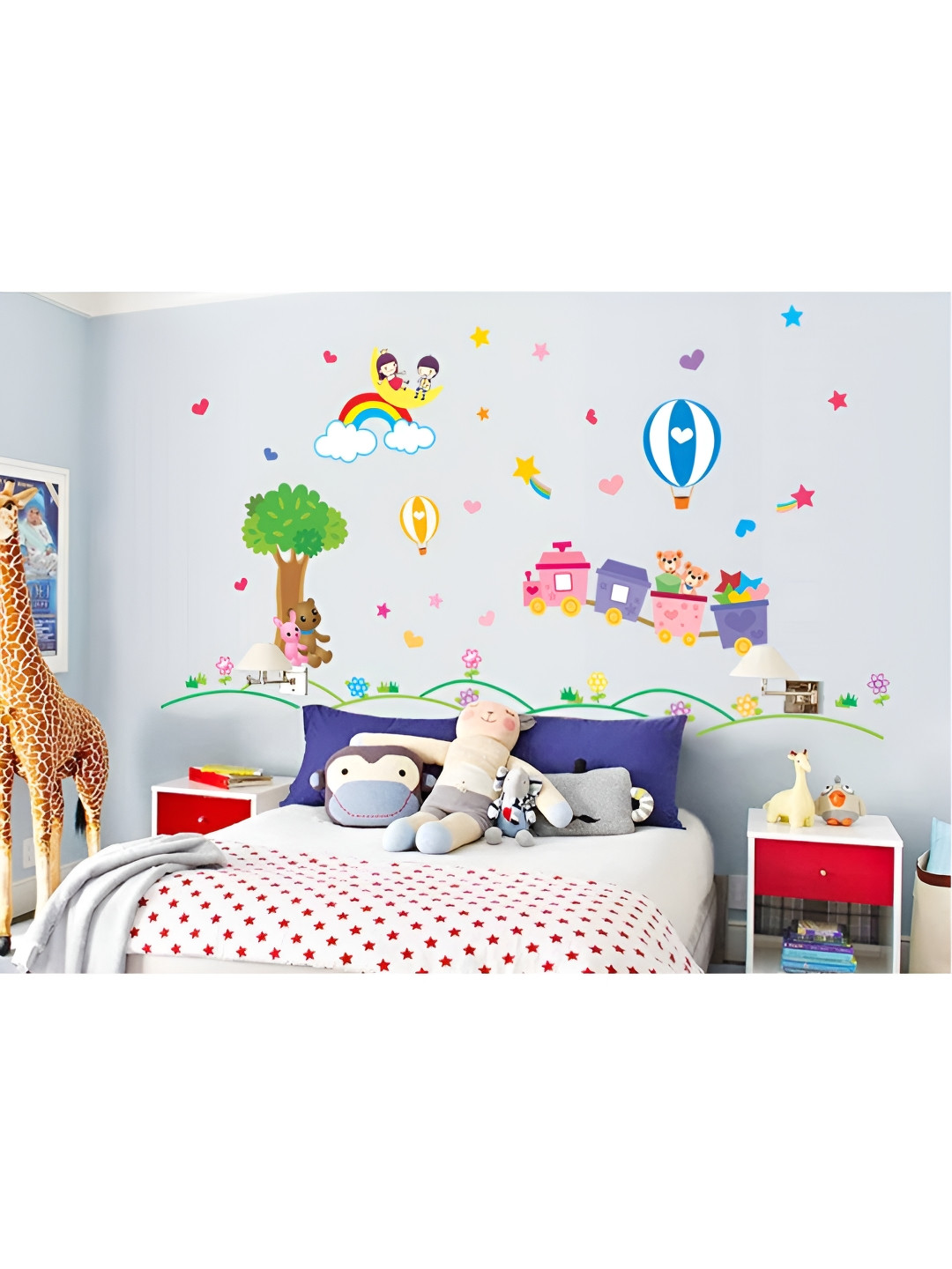 Jaamso Royals Green & Pink Cartoon Printed Self-Adhesive Removable Wall Sticker