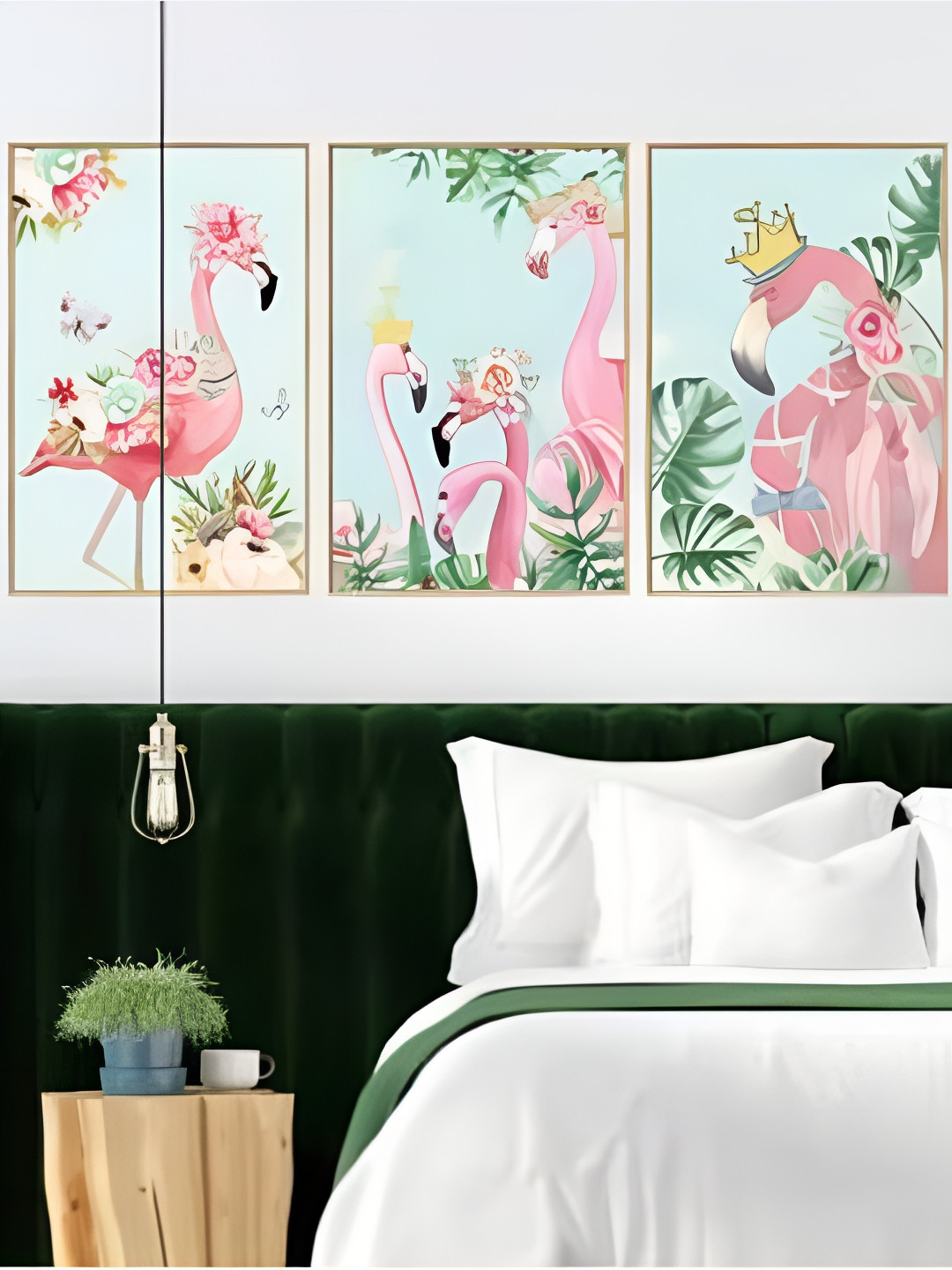 Jaamso Royals Green & Pink Flamingo Printed Self-Adhesive Removable Wall Sticker