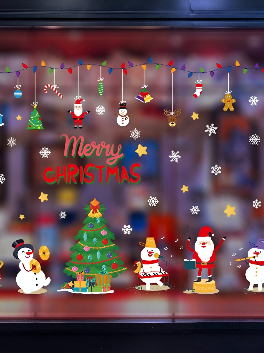 Jaamso Royals Green & Red Christmas Theme Printed Self-Adhesive Removable Wall Sticker