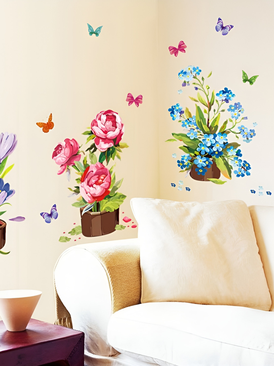 Jaamso Royals Blue & Pink Floral Printed Self-Adhesive Removable Wall Sticker