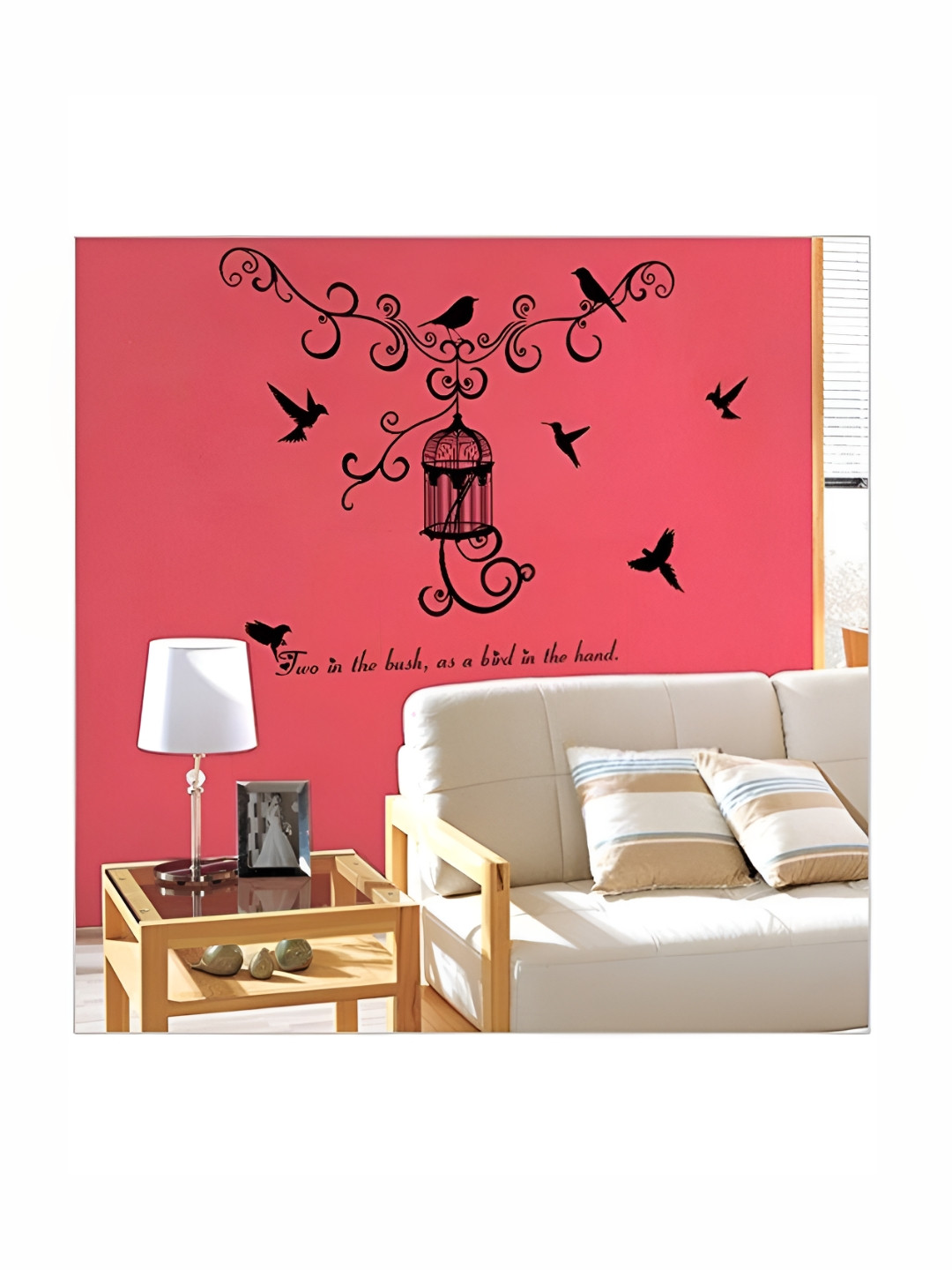 Jaamso Royals Red &  Black Birdcage Printed Self-Adhesive Removable Wall Sticker