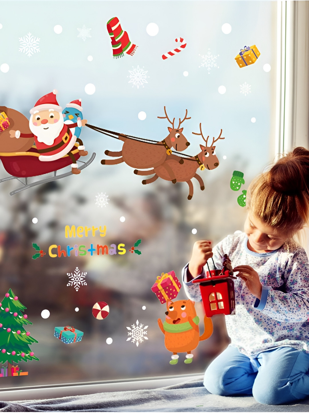 Jaamso Royals Green & Brown Christmas Theme Printed Self-Adhesive Removable Wall Sticker