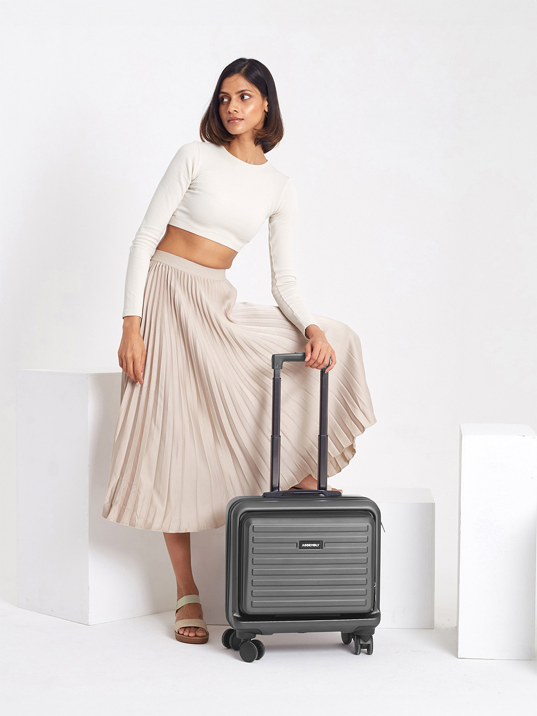 Assembly Stark Grey Premium Trolley Bag with Laptop Compartment Fits Upto 16 Inches