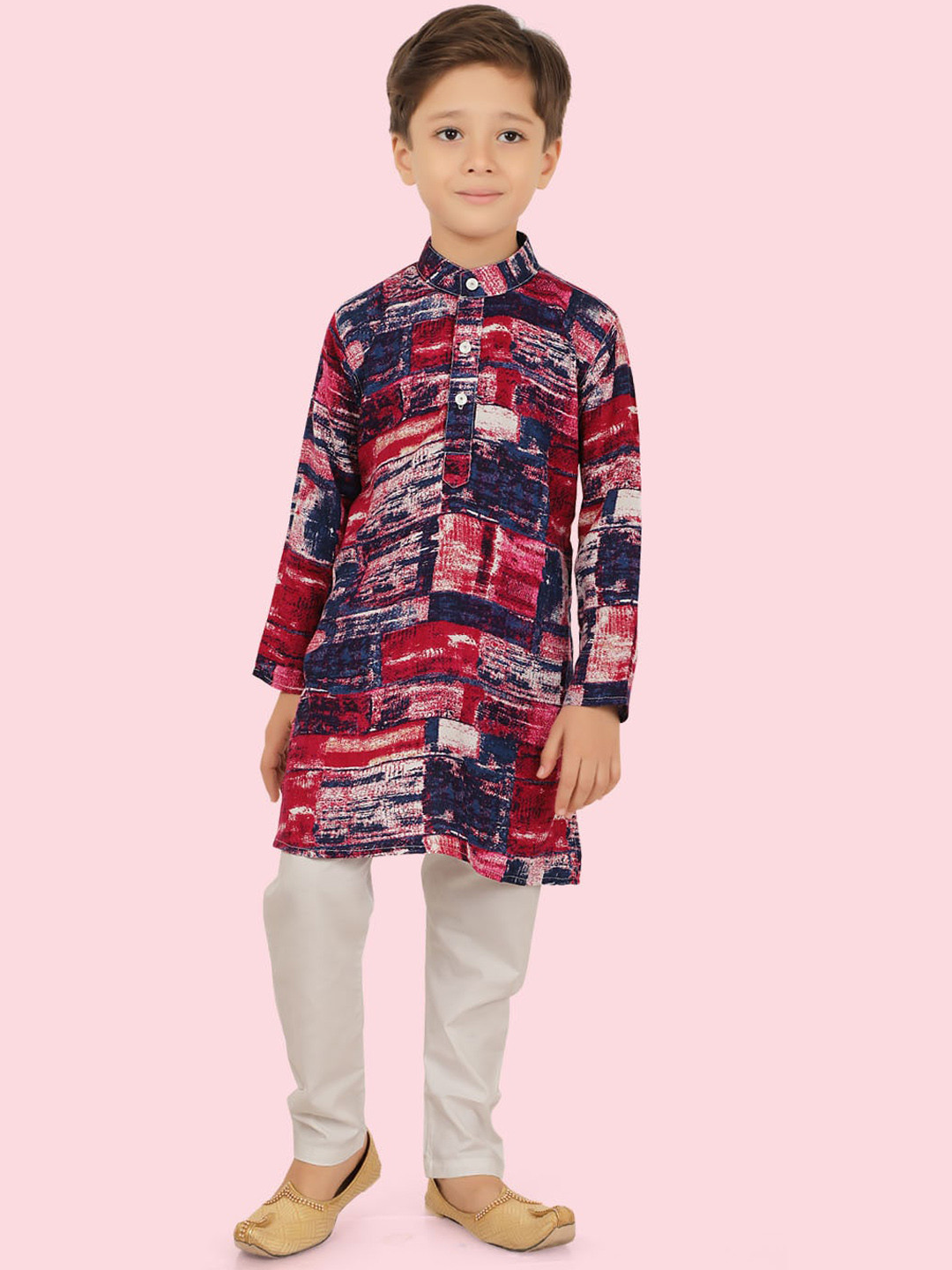 Ethniks Neu-Ron Boys Abstract Printed Band Collar Straight Kurta With Pyjama