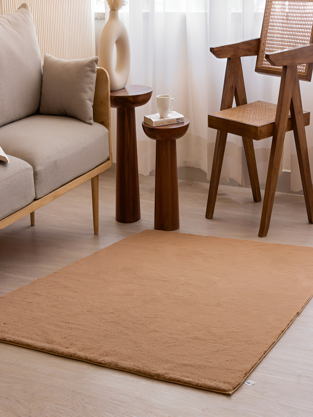 HOMEMONDE Tan Shaggy Anti-Skid Rectangular Carpet