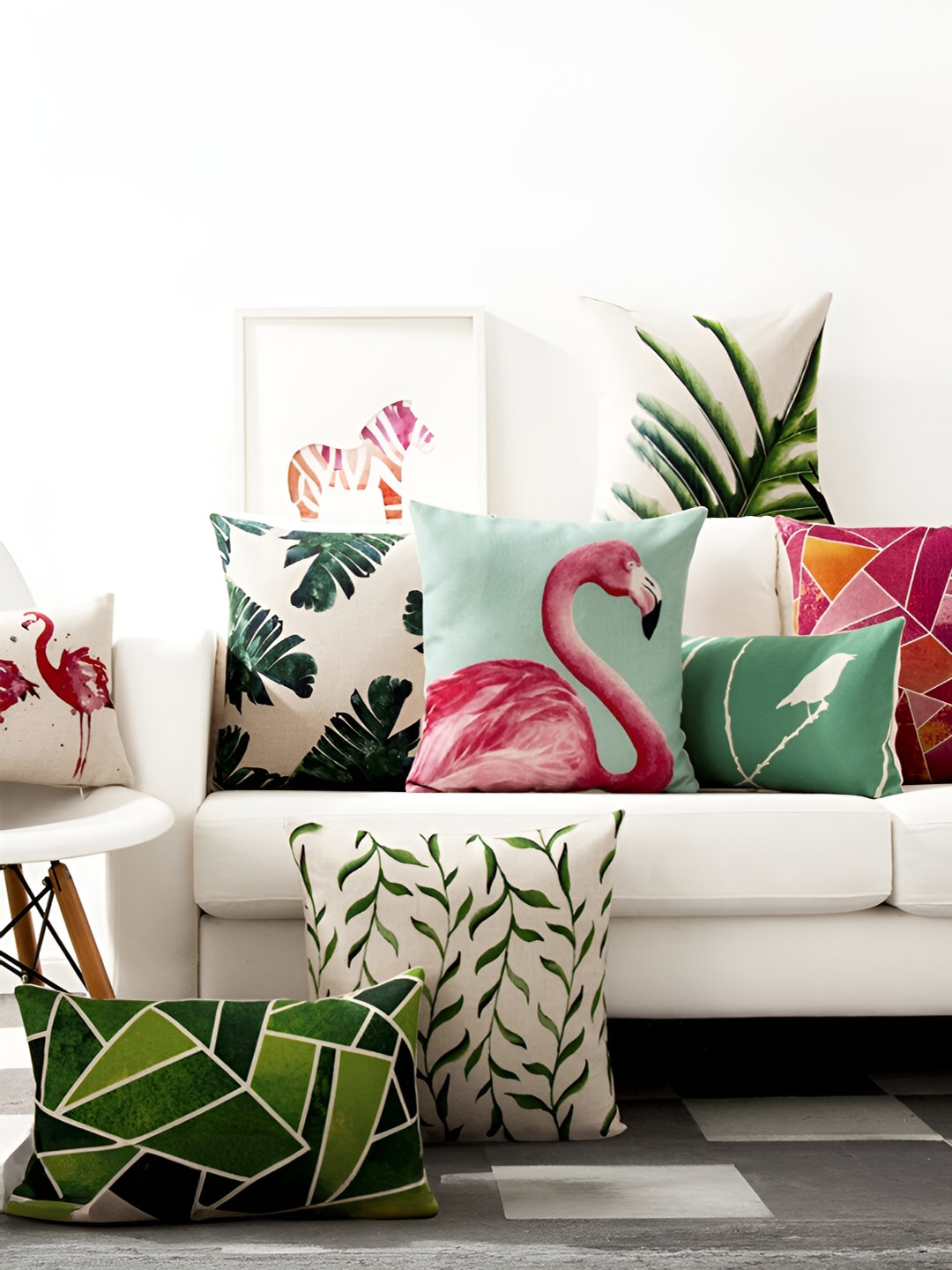AEROHAVEN Green & White 5 Pieces Abstract Square Cushion Covers