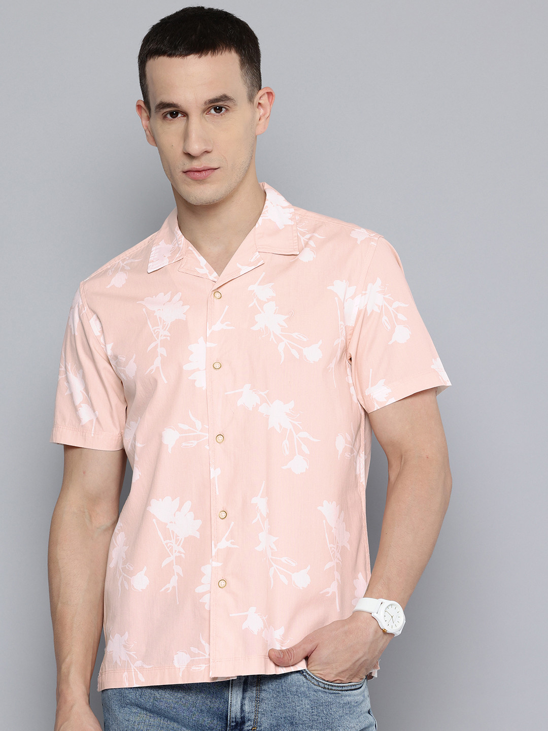 Indian Terrain Floral Print Chiseled Pure Cotton Shirt