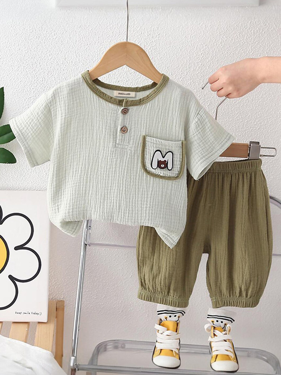 INCLUD Boys Henley collar T-shirt with Trousers