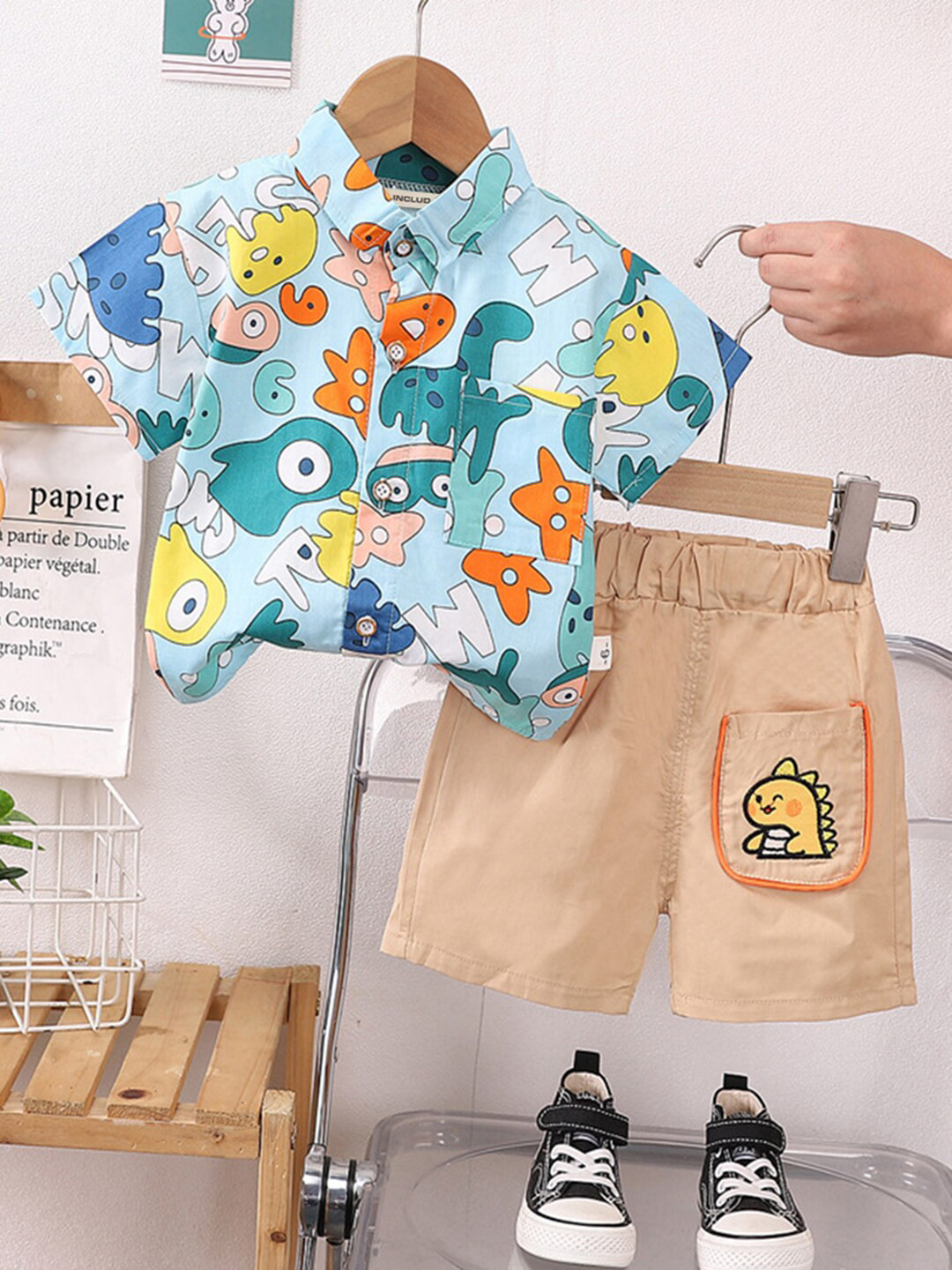 INCLUD Boys Shirt Collar Printed Shirt with Shorts