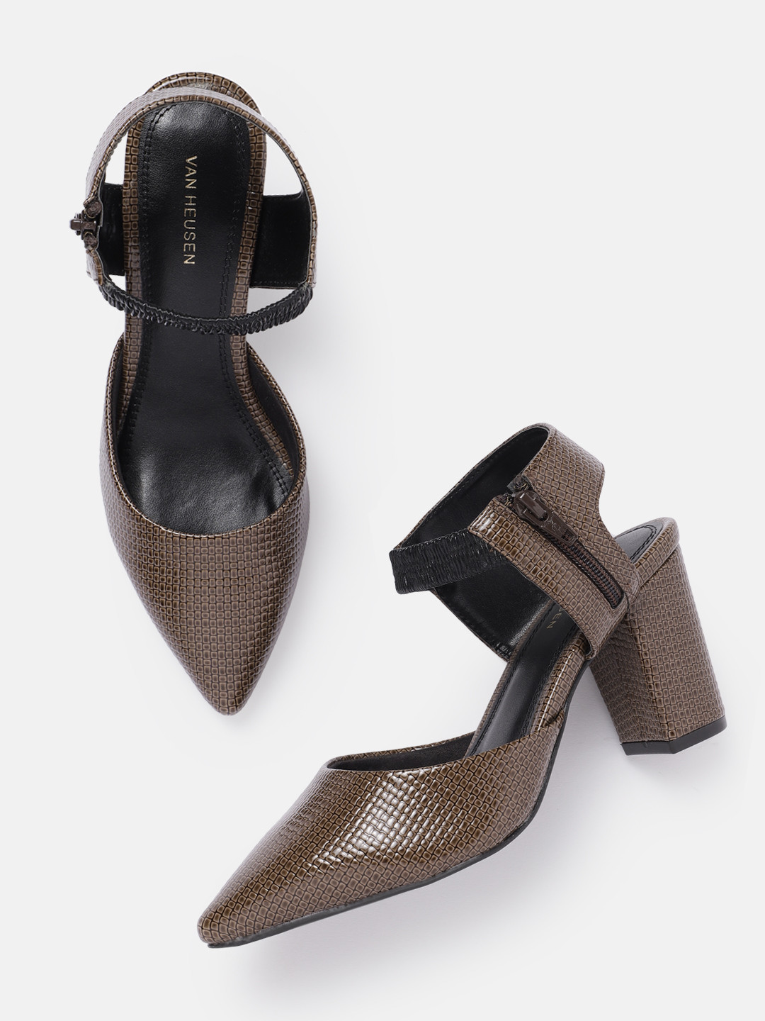 Van Heusen Textured Mid-Top Block Heel Pumps