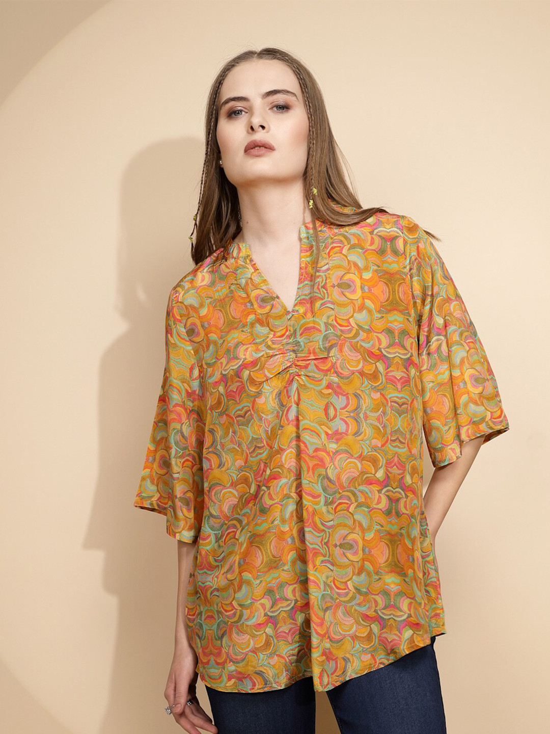 Global Republic Floral Printed Kimono Sleeve Kaftan Top