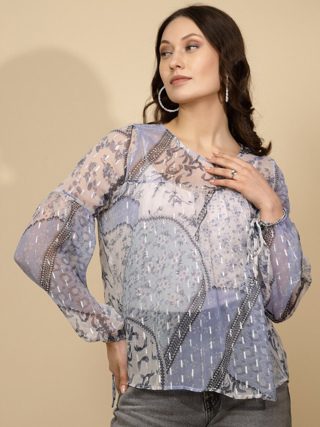 Global Republic Floral Print Cuffed Sleeves Regular Top
