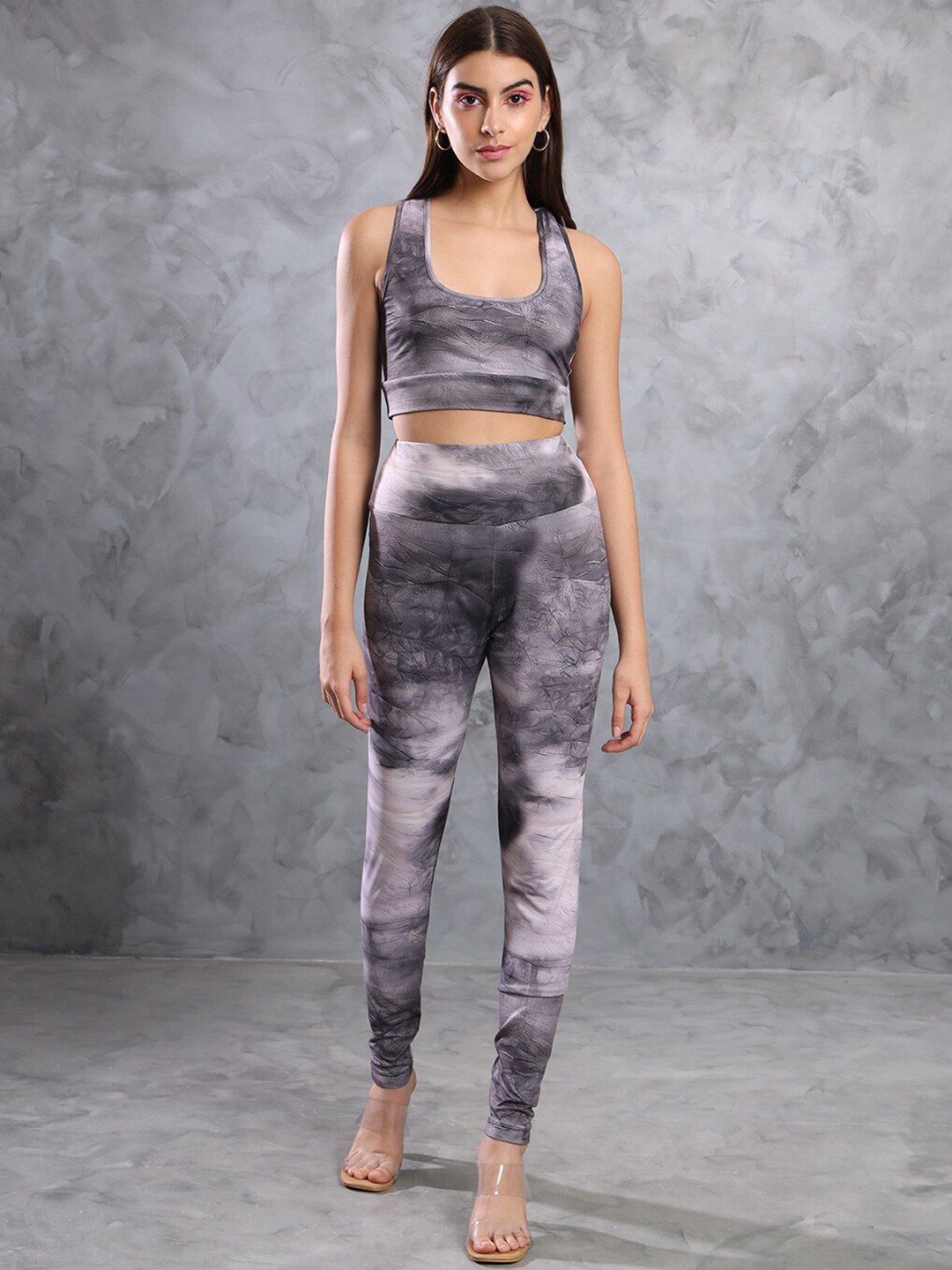 TANDUL Tie & Dye Printed Fitted Crop Top & Tights