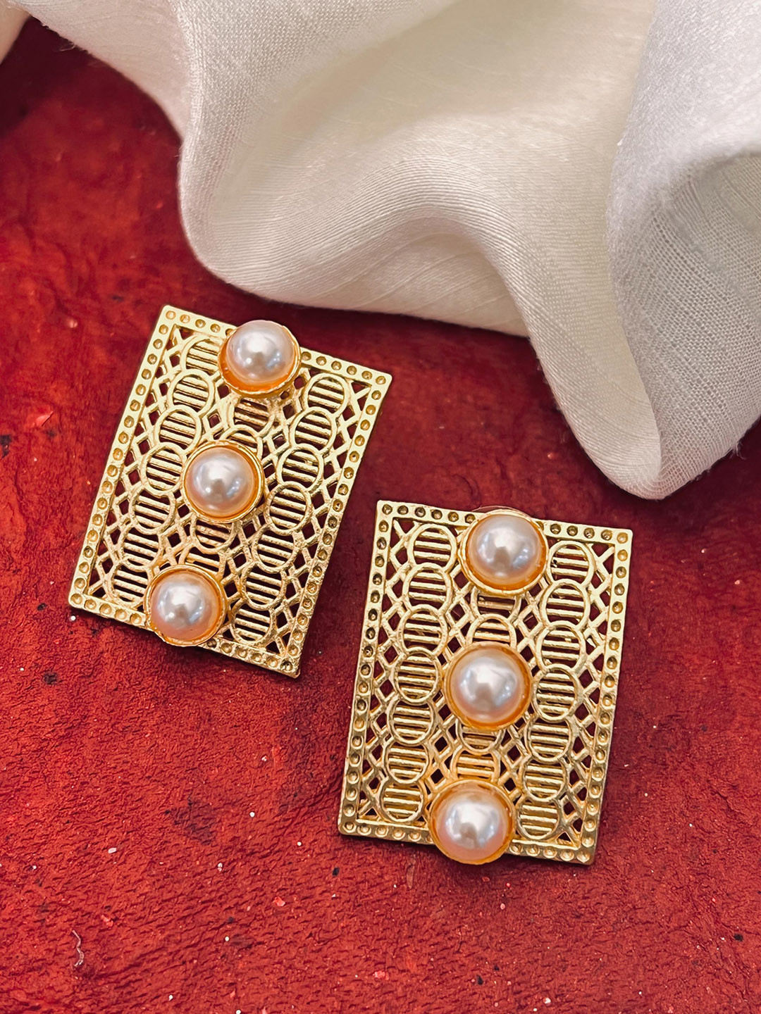 Anouk Orange Gold-Plated Classic Studs Earrings