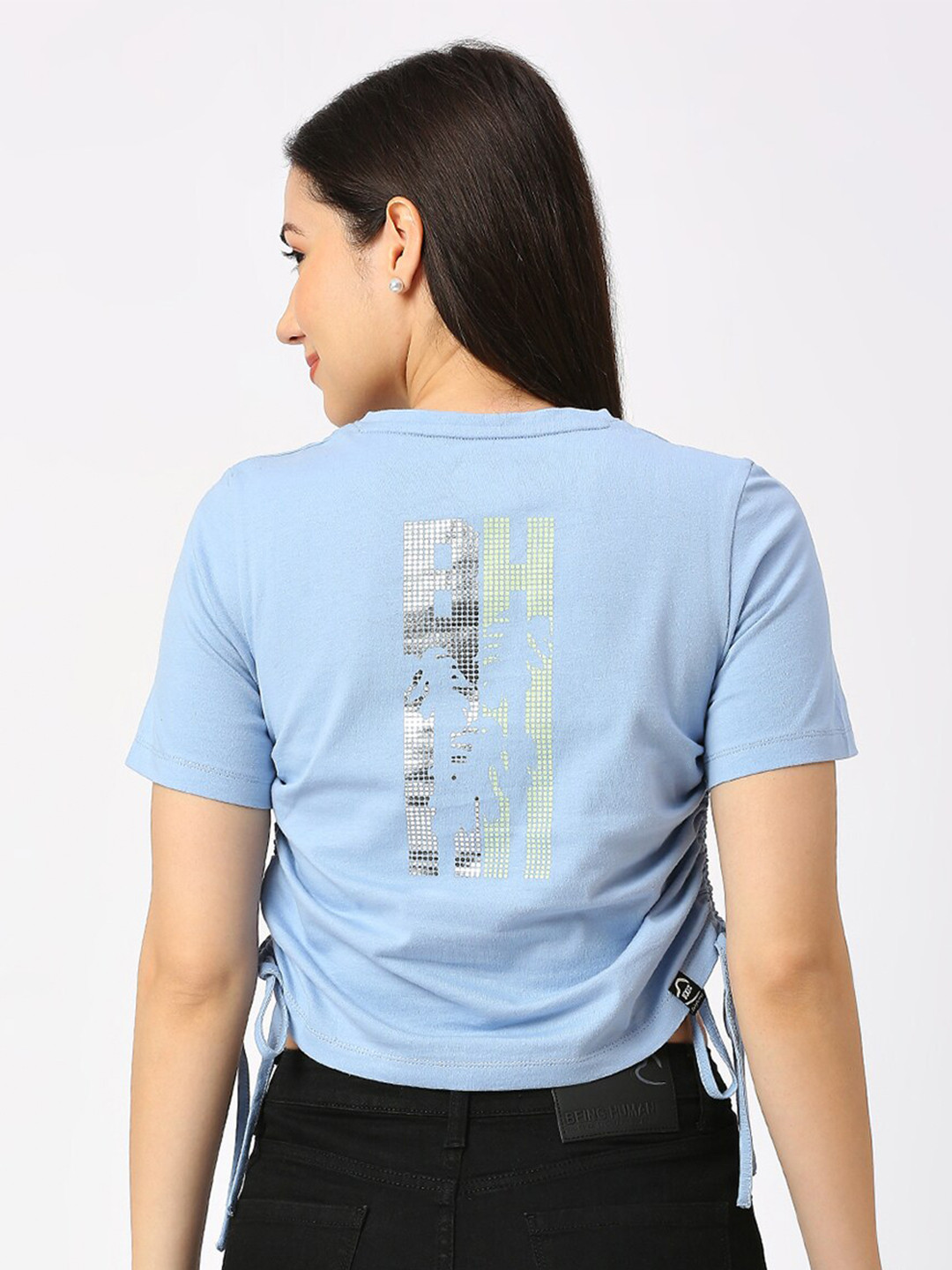 Being Human Printed Round Neck Slim Fit Crop Cotton T-shirt