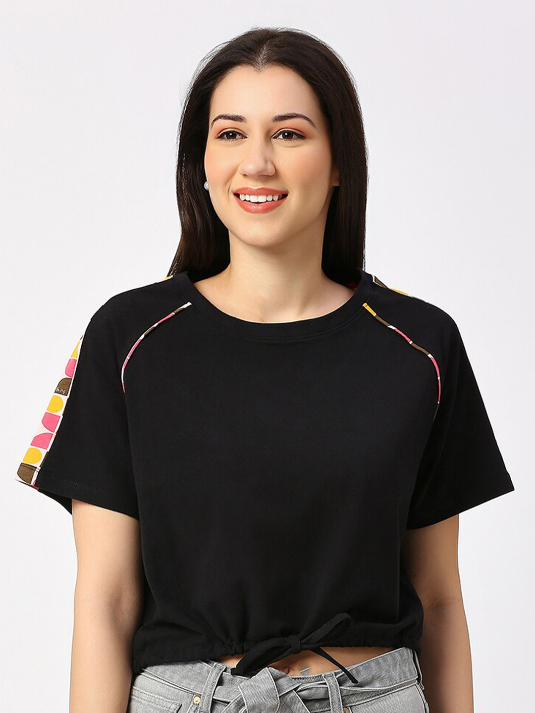 Being Human Round Neck Raglan Sleeves Boxy Fit Crop Cotton T-shirt