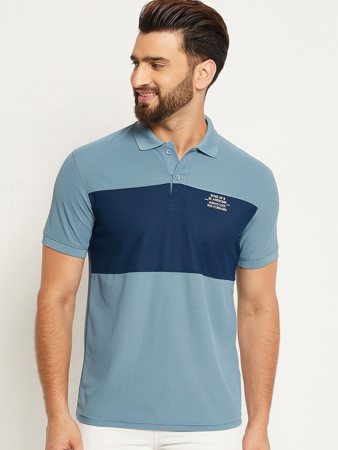 OGEN Colourblocked Polo Collar Short Sleeves Cotton T-shirt