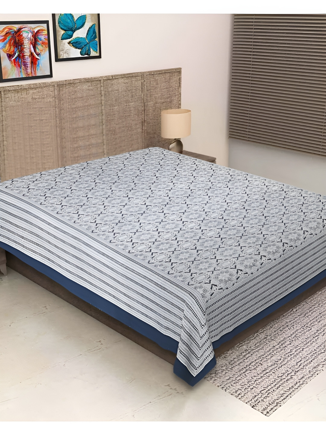 INDHOME LIFE Grey Ethnic Motifs Pure Cotton 290 TC Single Fine Bedsheet -152 x 228 cm