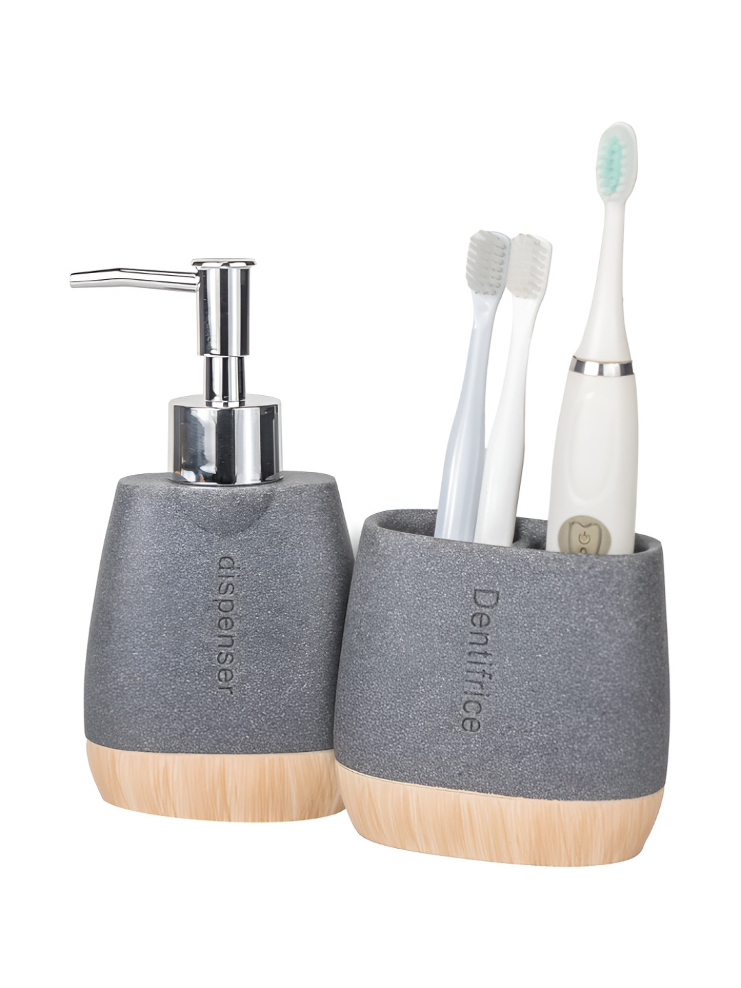 UMAI Grey & Beige 2 Pieces Textured Resin Bath Accessories Set 250ml