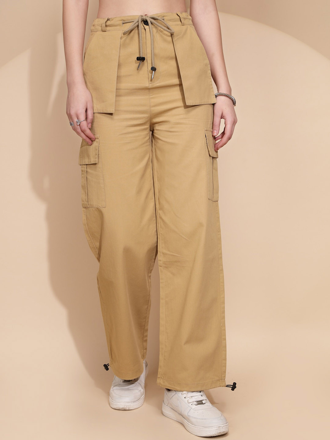 Global Republic Women Mid-Rise Stain Resistant Cotton Cargos Trousers