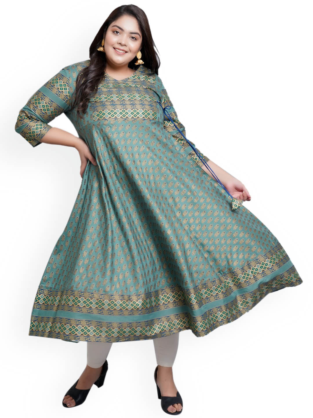 KALINI Plus Size Floral Print Anarkali kurti