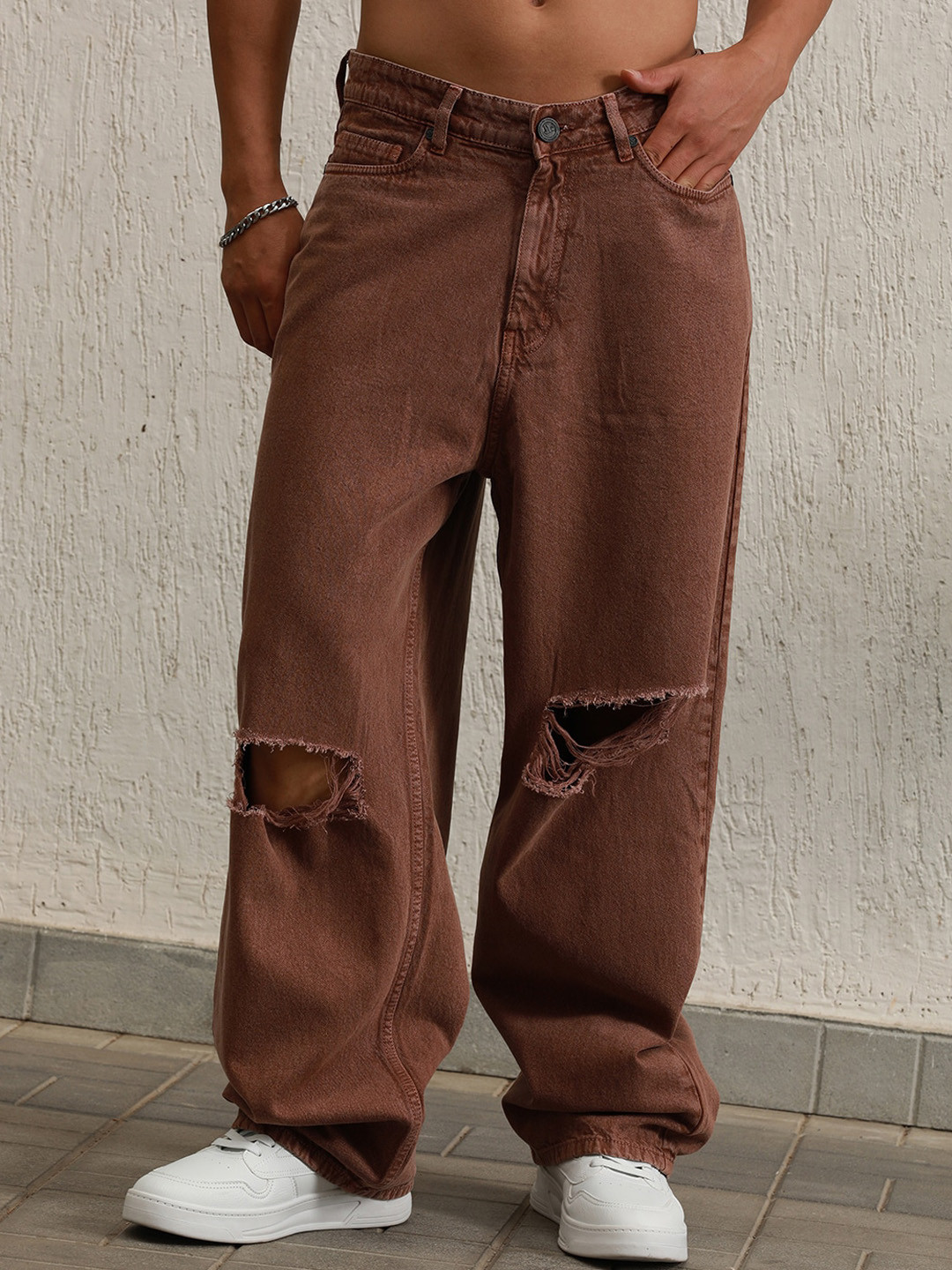 Hubberholme Men 90's baggy Fit Cotton heavy Distressed Jeans