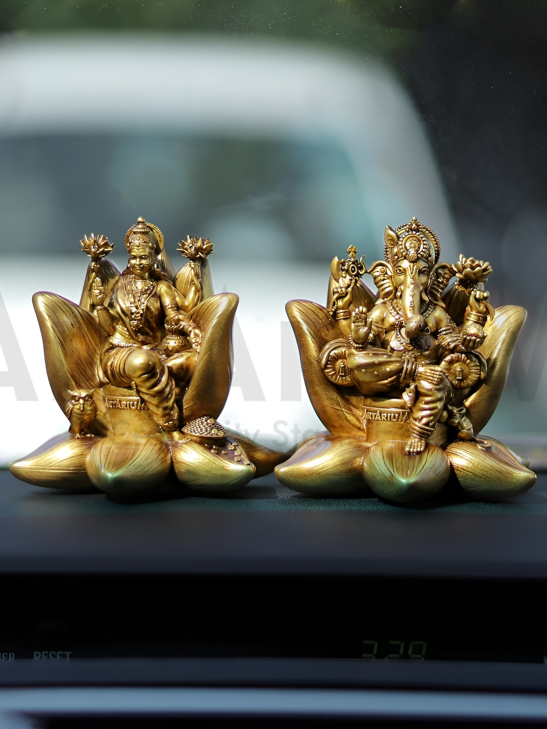Artarium LLP Laxmi Ganehsa Gold Brass Metallic Prayer Room Set of 2 Small Showpieces - 2.8 Inches