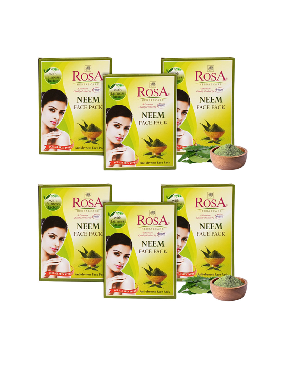 ROSA Set Of 6 Anti-Dryness Neem Face Pack - 25 gm Each