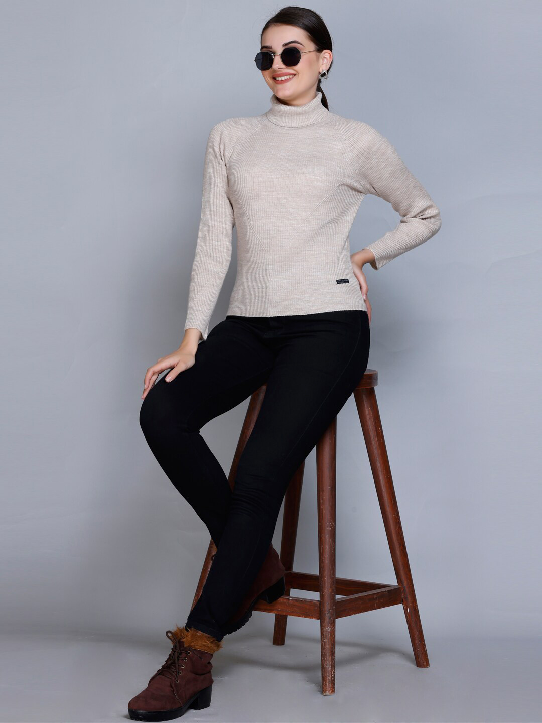 513 Turtle Neck Long Sleeve Ribbed Pullover Sweater