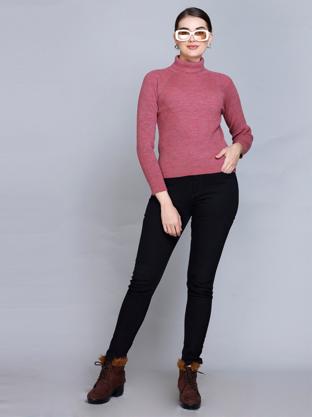 513 Turtle Neck Long Sleeve Ribbed Pullover Sweater
