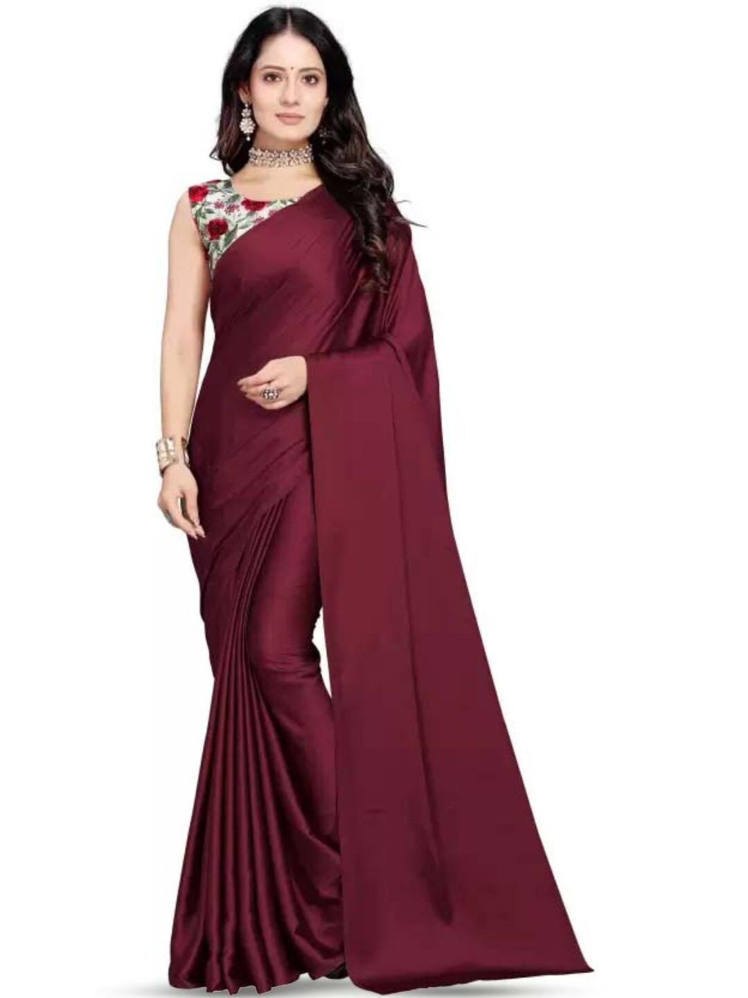Aruna Sarees Solid Satin Saree