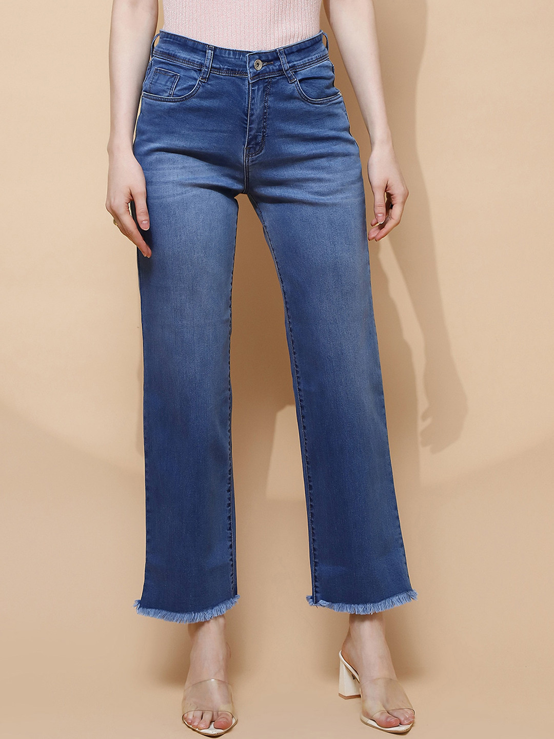 Global Republic Women Straight Fit Clean Look Light Fade Cropped Stretchable Jeans