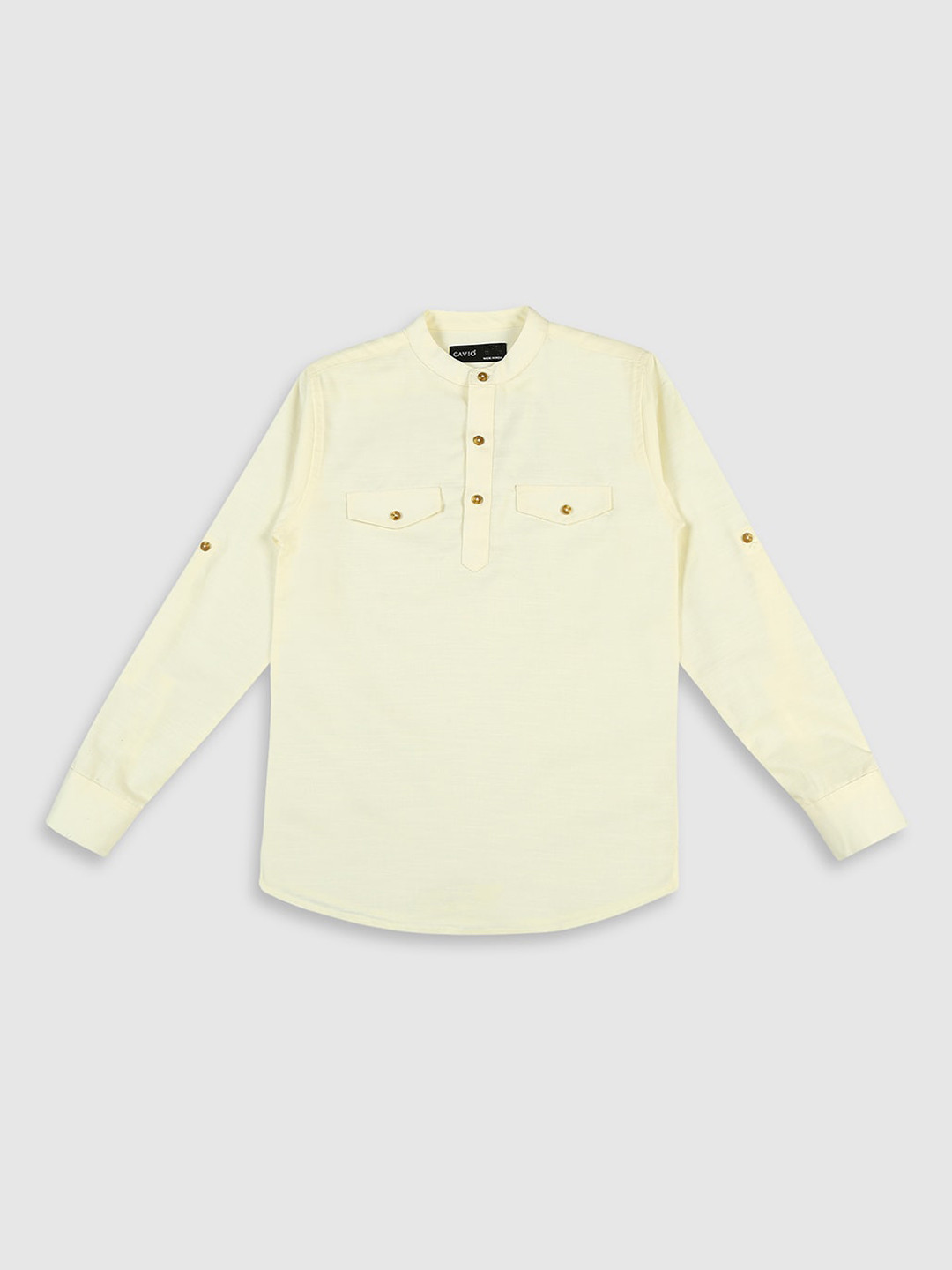CAVIO Boys Band Collar Roll-Up Sleeves Pure Cotton Straight Kurta