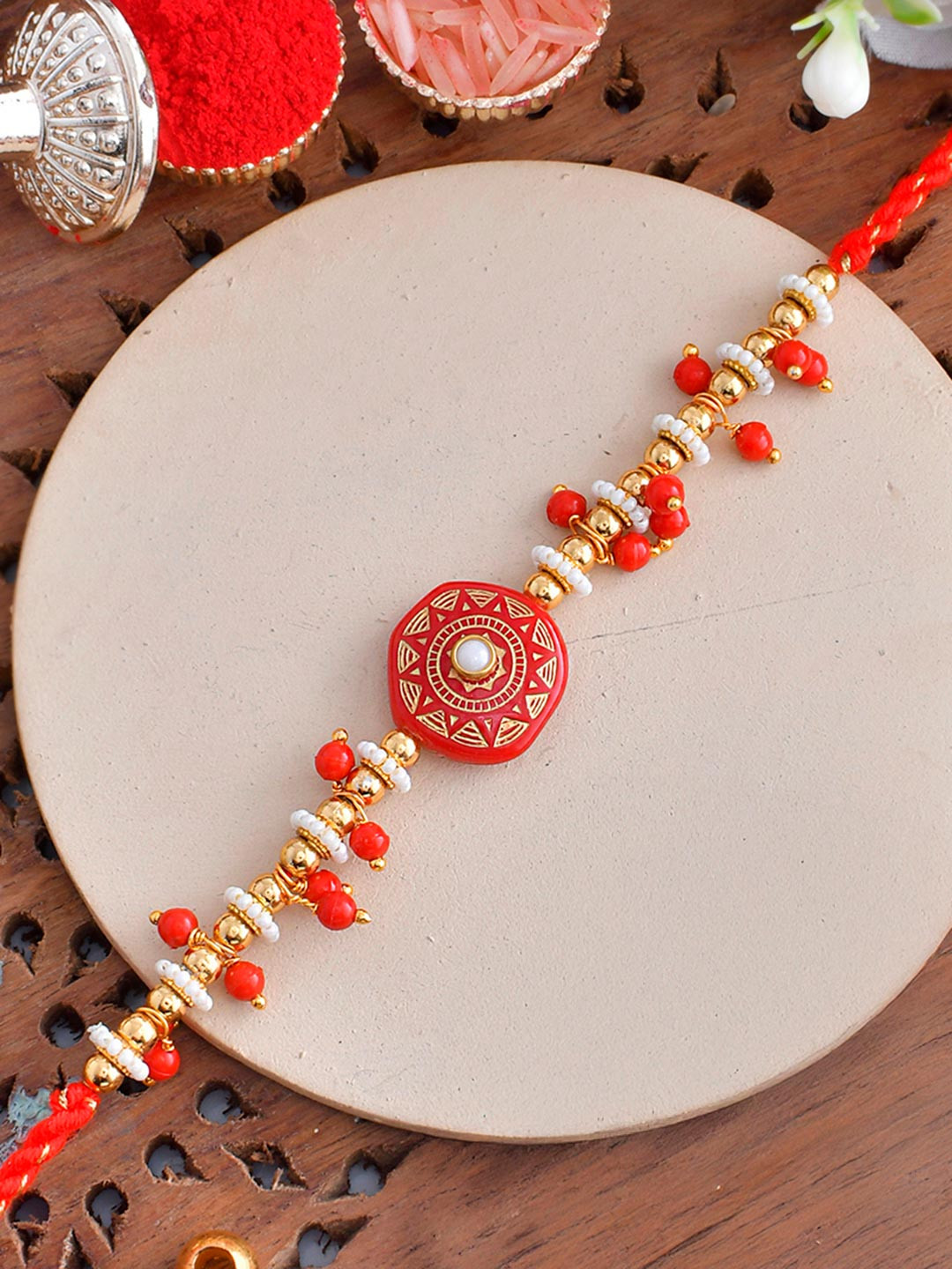 Voylla Men White Pearls Thread Rakhi