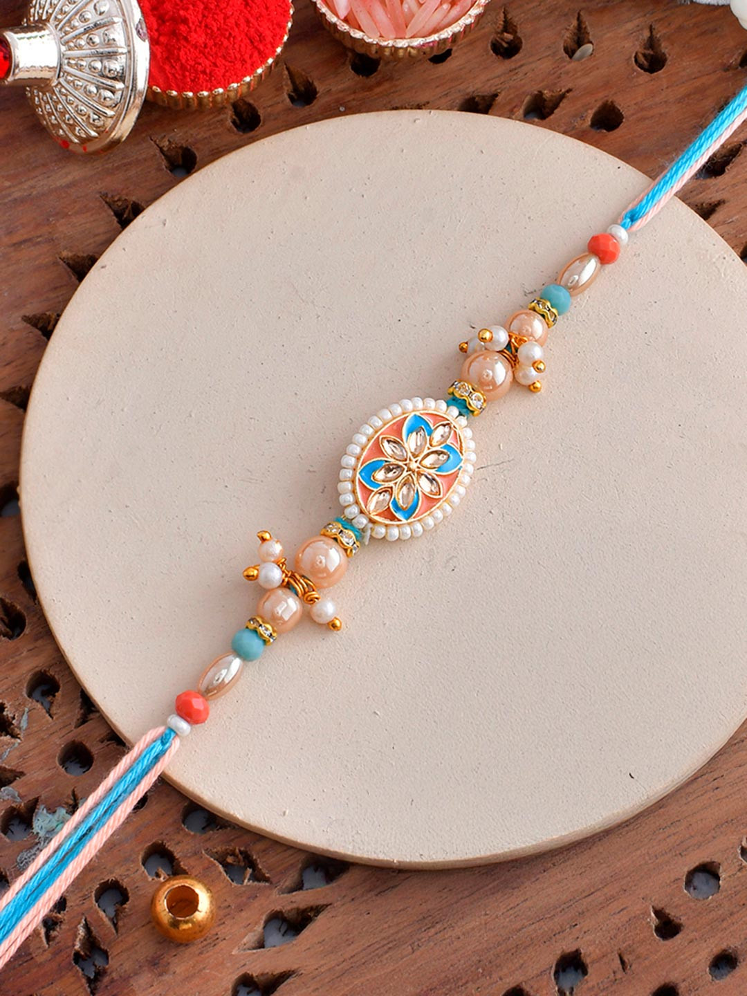 Voylla Men Thread Traditional Design Pearls Rakhi