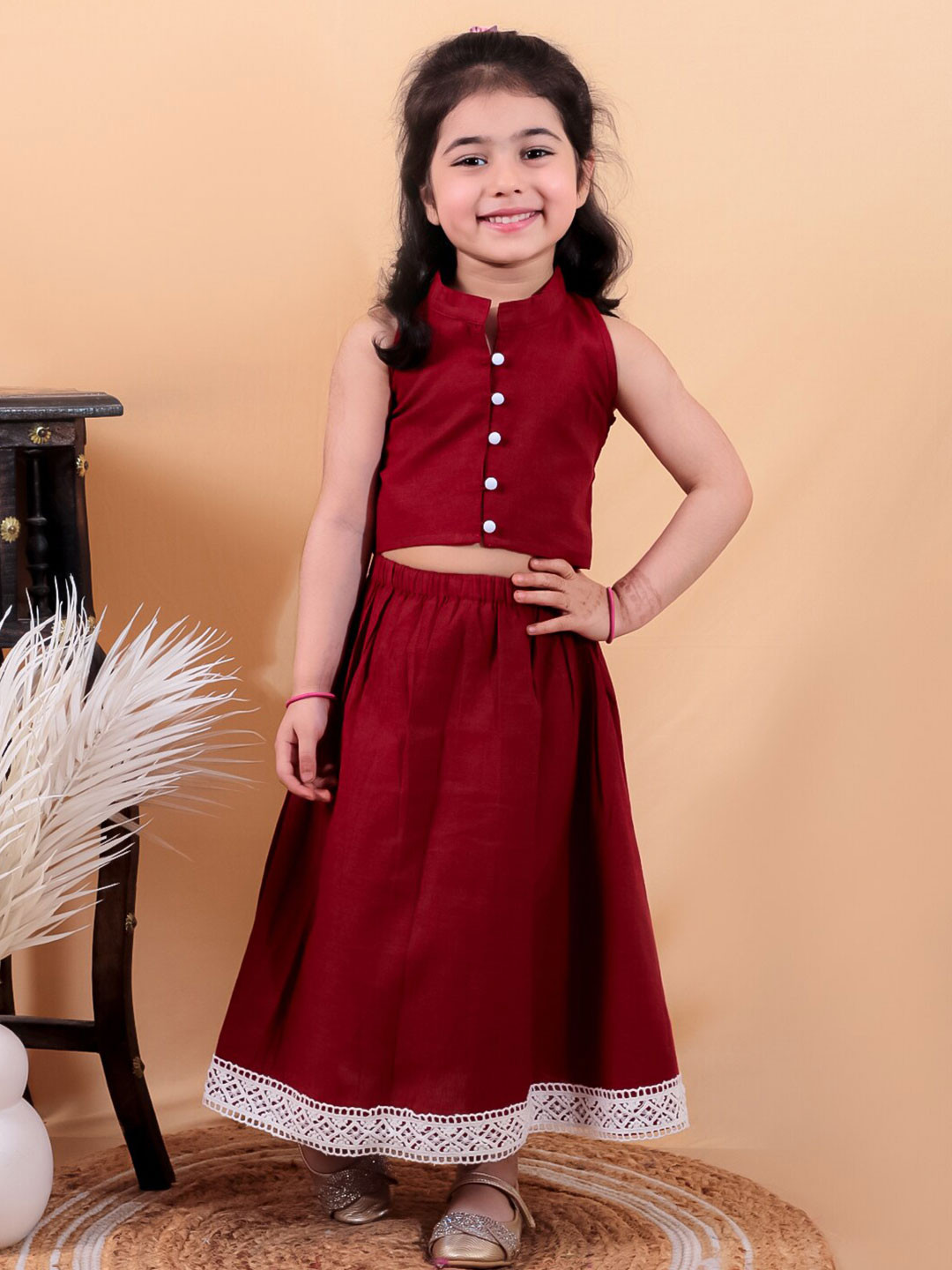 JUNITOS Pure Cotton Crop Top And Long Skirt