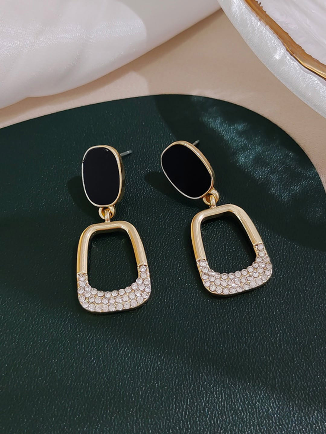 FIMBUL Stainless Steel Gold-Plated Rhinestone Square Drop Earrings
